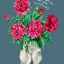 Load image into Gallery viewer, PERSONALISED Peonies in Bum Vase Winter Edition Giclée Print