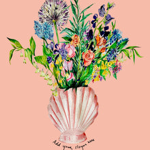 Load image into Gallery viewer, PERSONALISED Shell Vase Of Garden Blooms Winter Edition Giclée Print