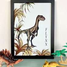 Load image into Gallery viewer, Velociraptor Fern Dinosaur Giclée Print