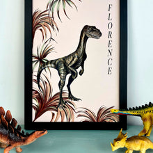 Load image into Gallery viewer, Velociraptor Fern Dinosaur Giclée Print
