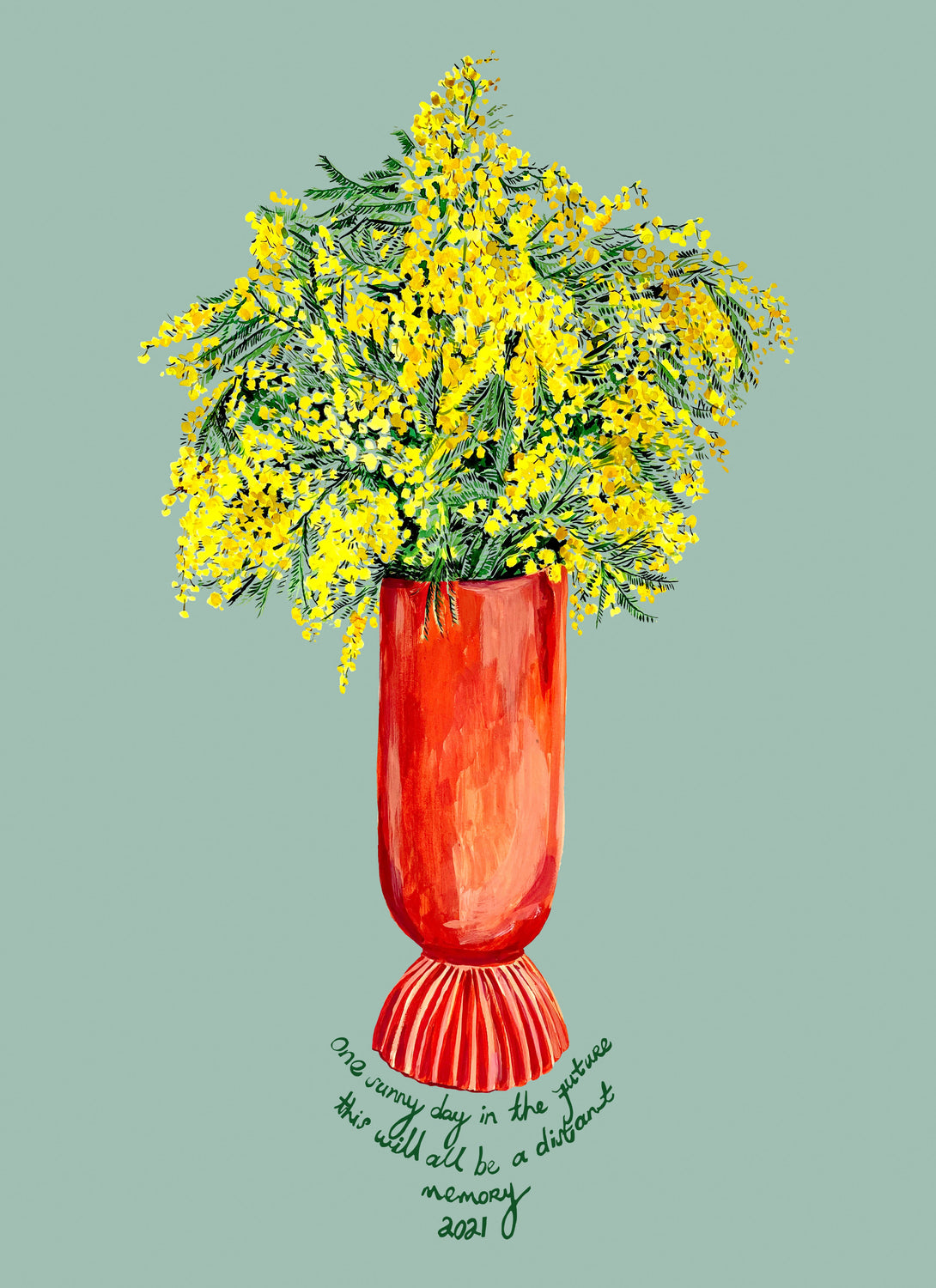 Mimosa in Coral Vase Giclée Print