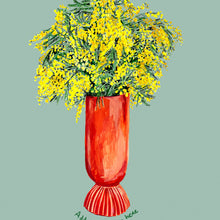 Load image into Gallery viewer, PERSONALISED Mimosa in Coral Vase Giclée Print