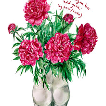 Load image into Gallery viewer, PERSONALISED Peonies in Bum Vase Giclée Print
