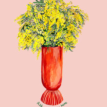 Load image into Gallery viewer, PERSONALISED Mimosa in Coral Vase Giclée Print