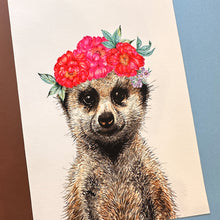 Load image into Gallery viewer, A4 Meerkat with Flowers Print
