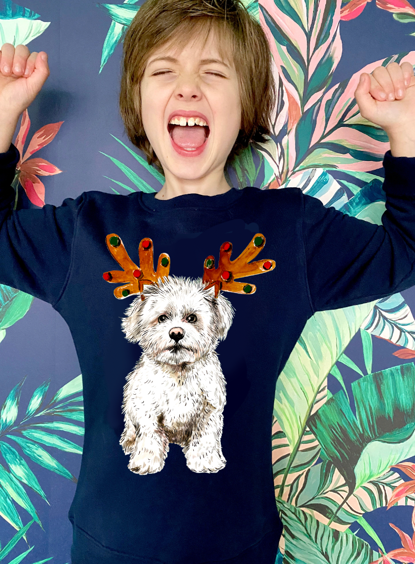 PRE ORDER Adult Reindeer Dog Christmas Jumper In Red Max Made Me Do It