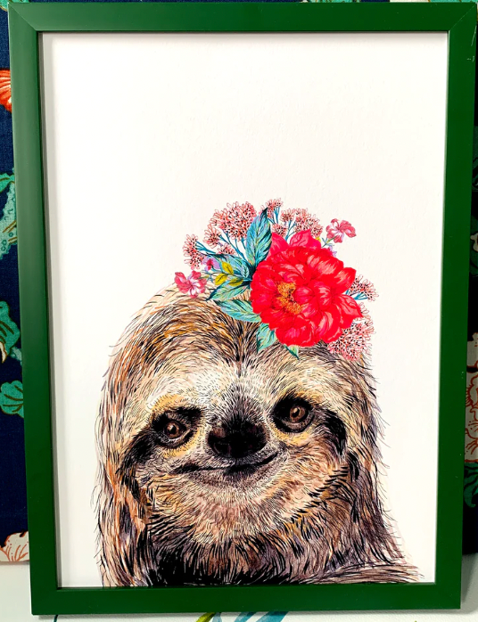 A4 Sloth with Flower Print