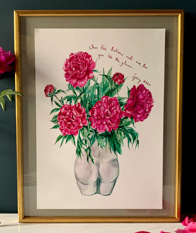 A3 Peonies in Bum Vase Giclée Print