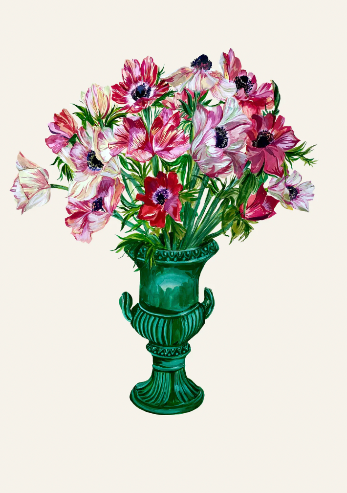 Anemones in Vintage Urn Giclée Print