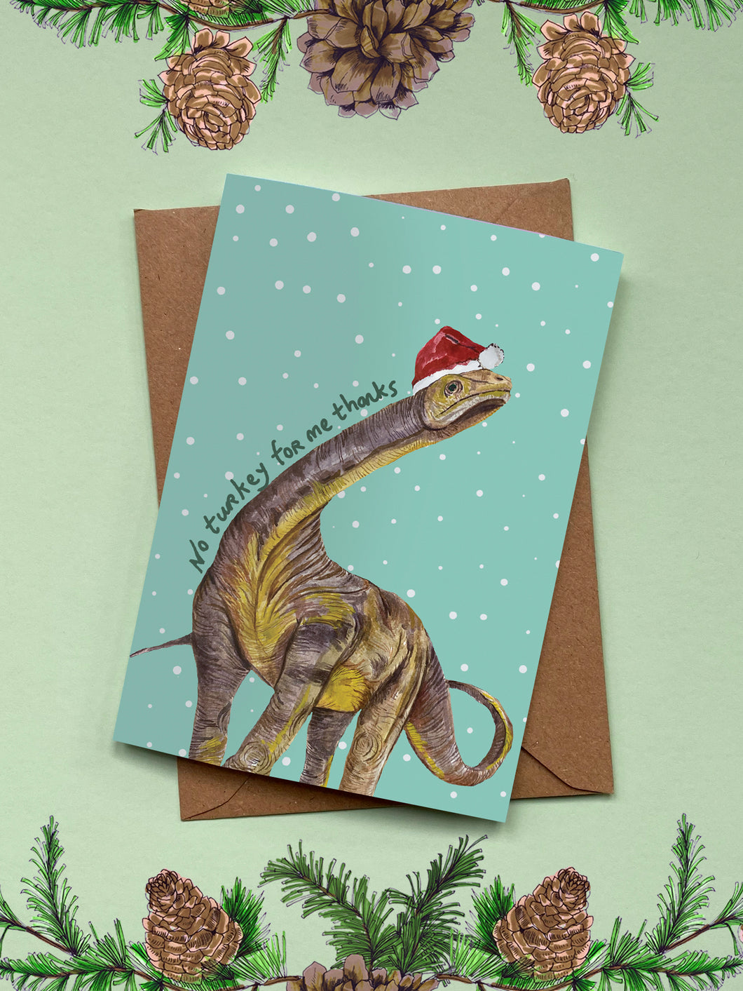 No Turkey For Me Dino Christmas Card