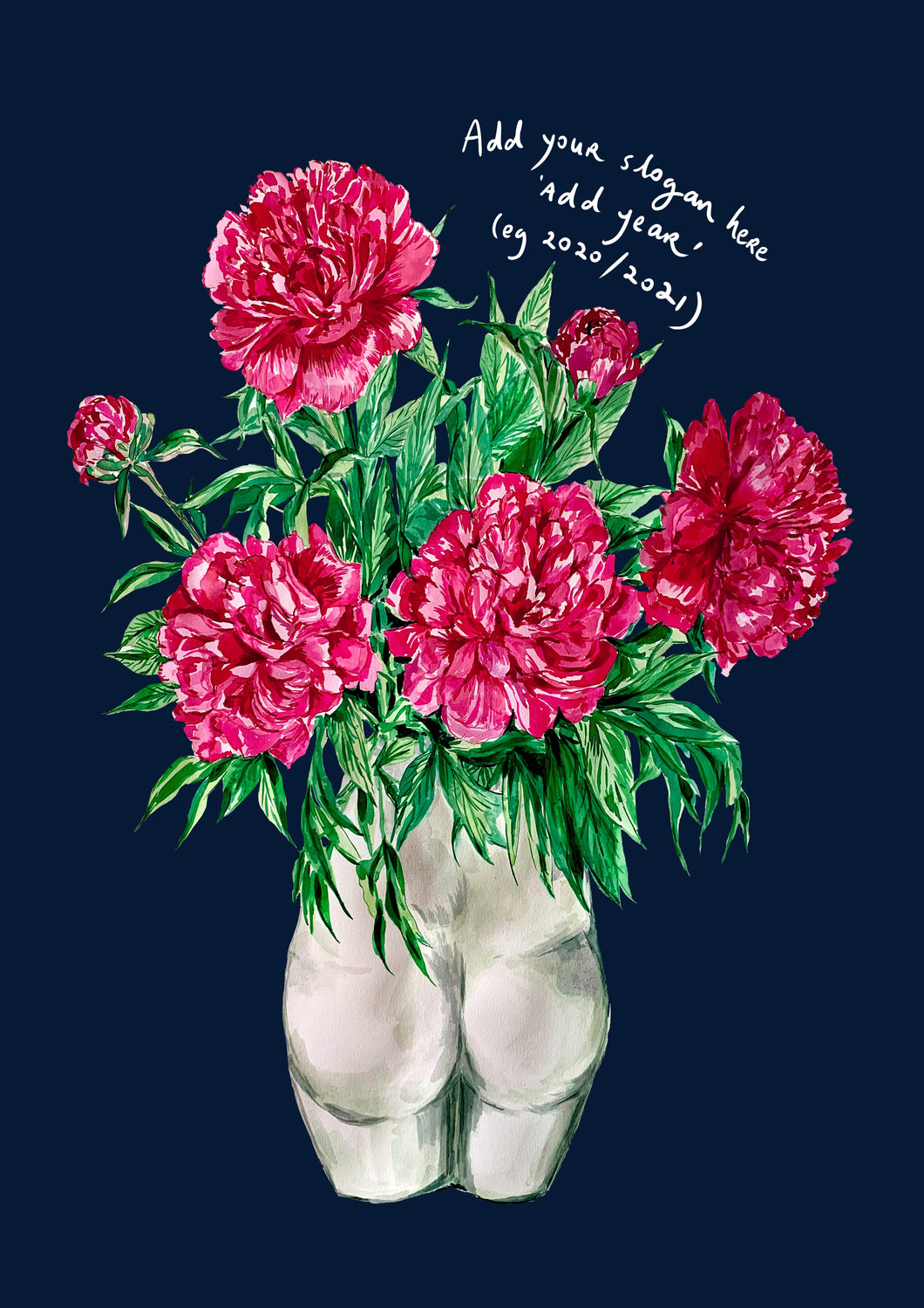 PERSONALISED Peonies in Bum Vase Winter Edition Giclée Print