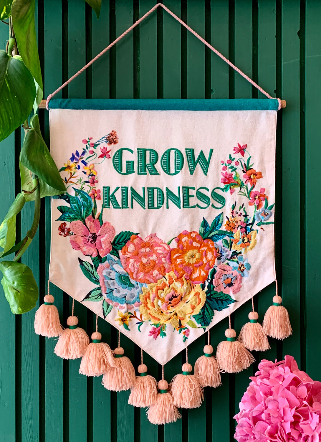 Grow Kindness Embroidered Wall Hanging