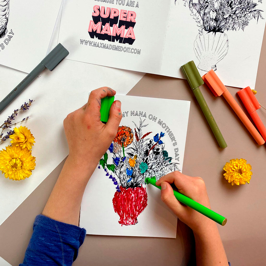 FREE Printable Mother's Day Shell Vase Colouring In Card- Mummy