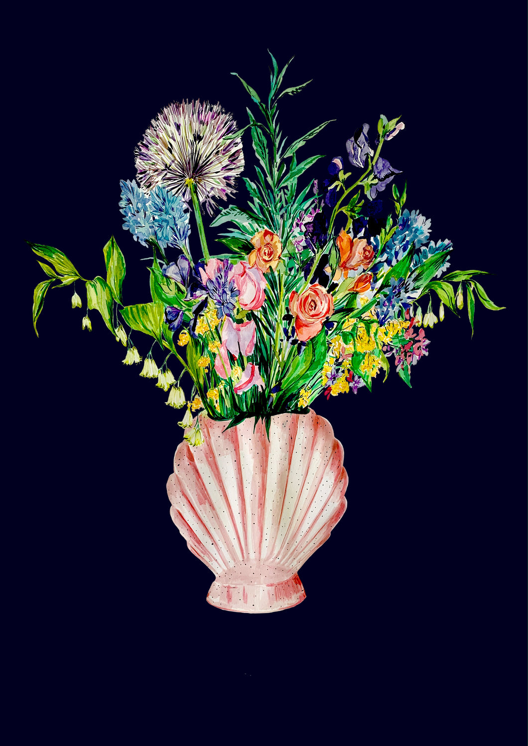 Shell Vase Of Garden Blooms Winter Edition Giclée Print