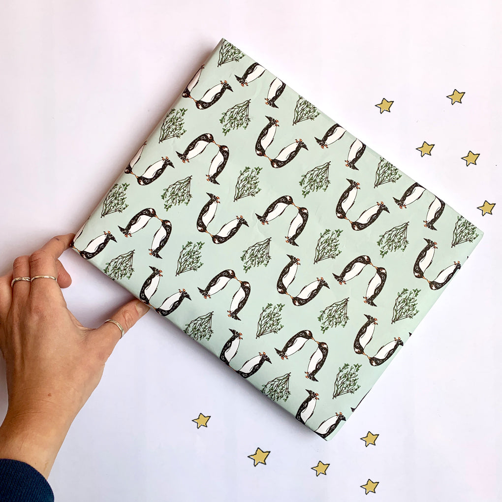 Kissing Penguin Christmas Wrapping Paper