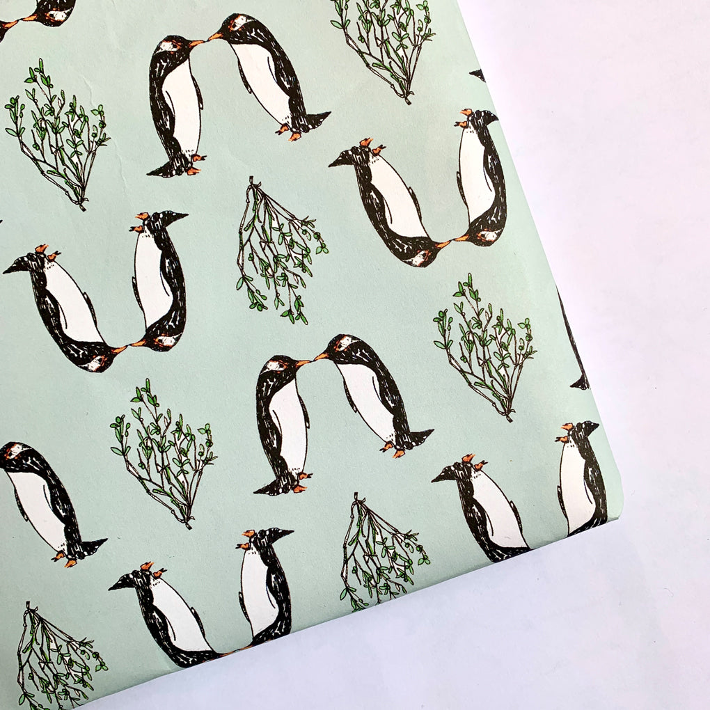 Kissing Penguin Christmas Wrapping Paper
