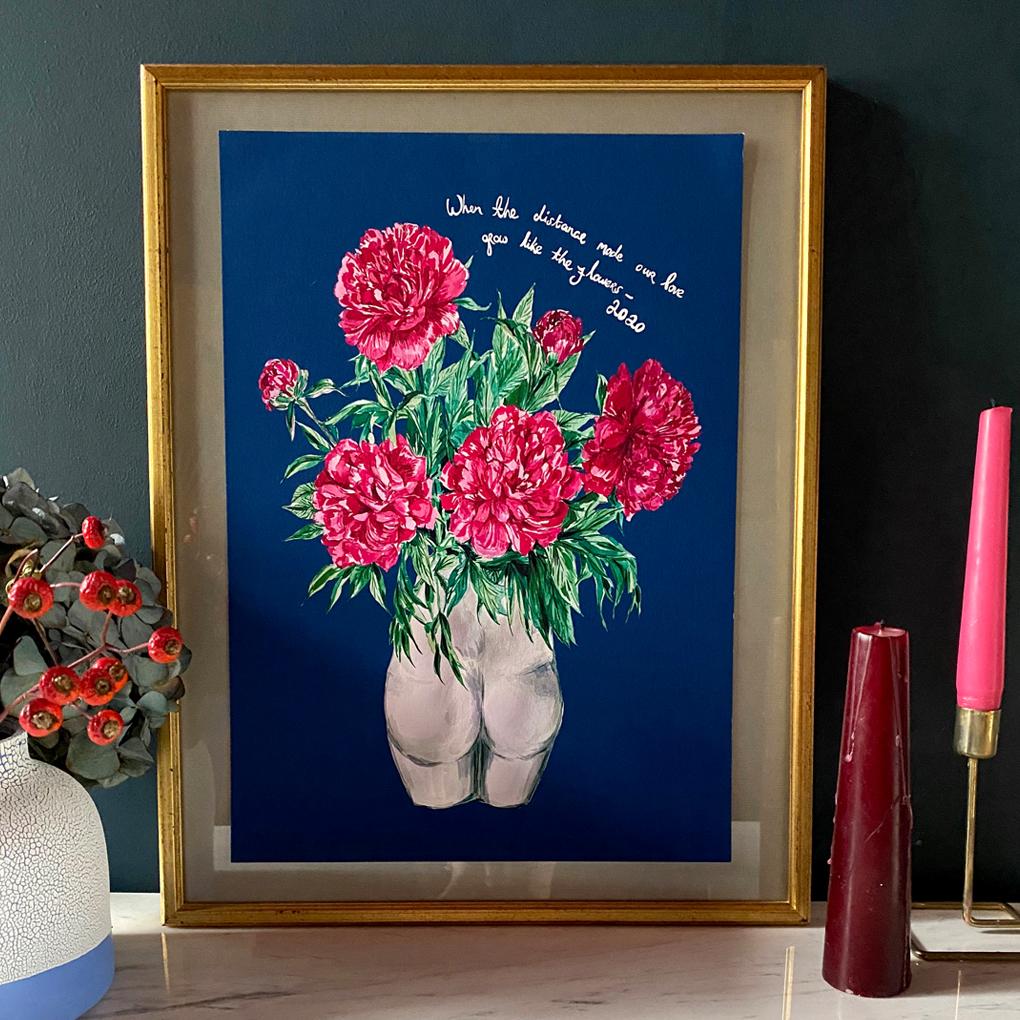 PERSONALISED Peonies in Bum Vase Winter Edition Giclée Print