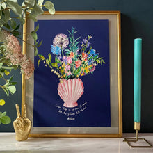 Load image into Gallery viewer, PERSONALISED Shell Vase Of Garden Blooms Winter Edition Giclée Print
