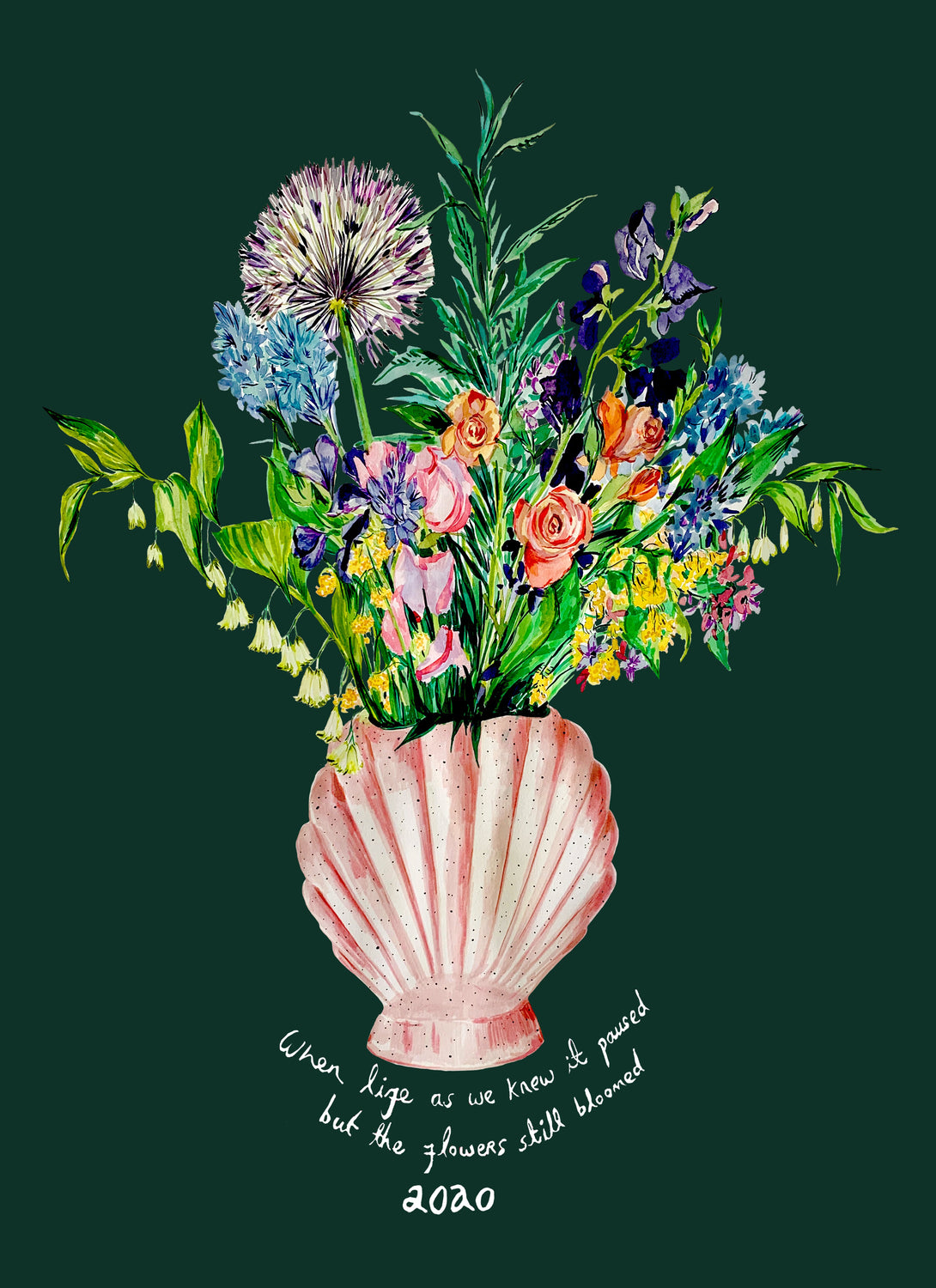 Shell Vase Of Garden Blooms Winter Edition Giclée Print