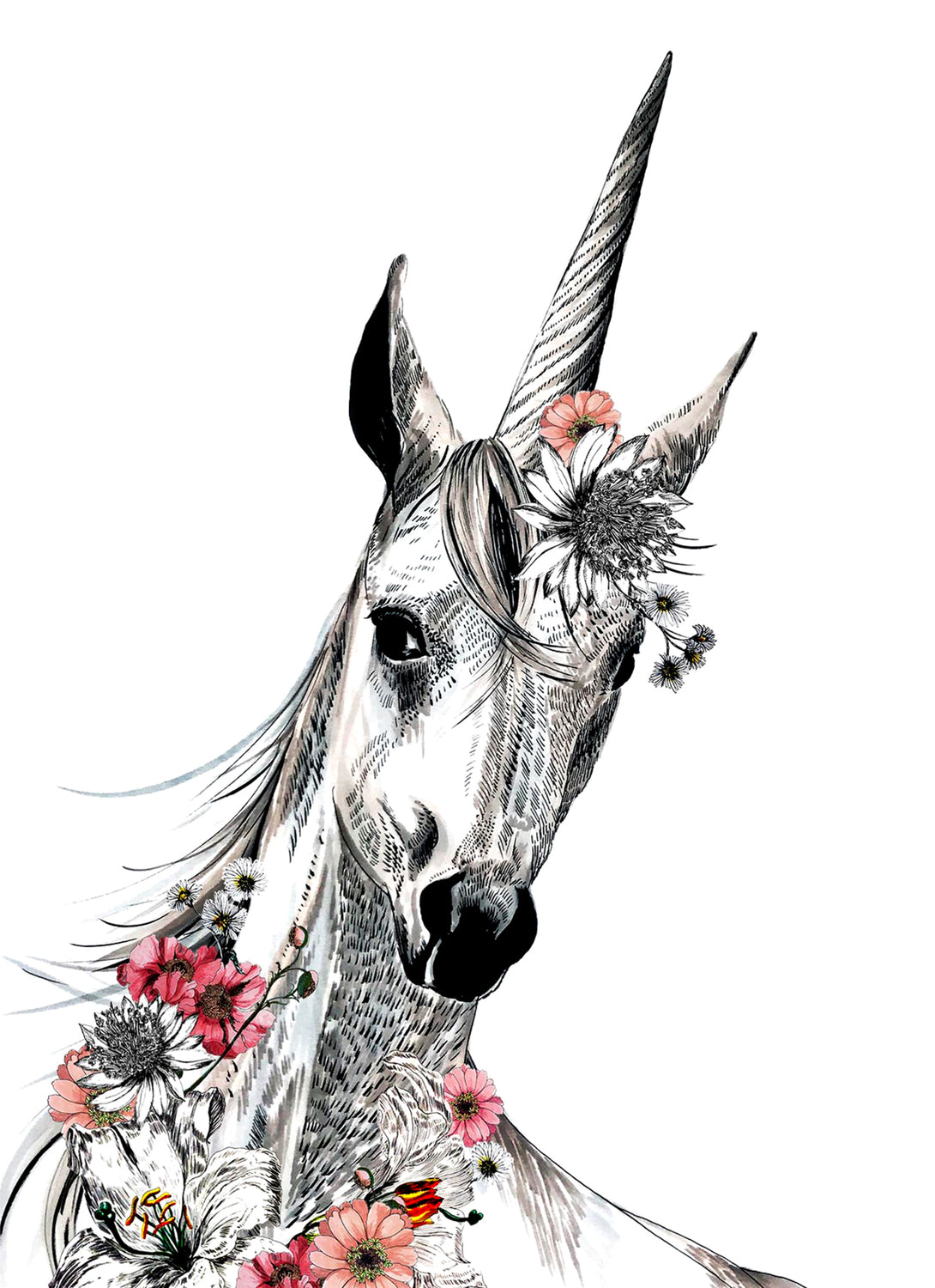 Unicorn With Flowers White