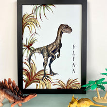 Load image into Gallery viewer, Velociraptor Fern Dinosaur Giclée Print

