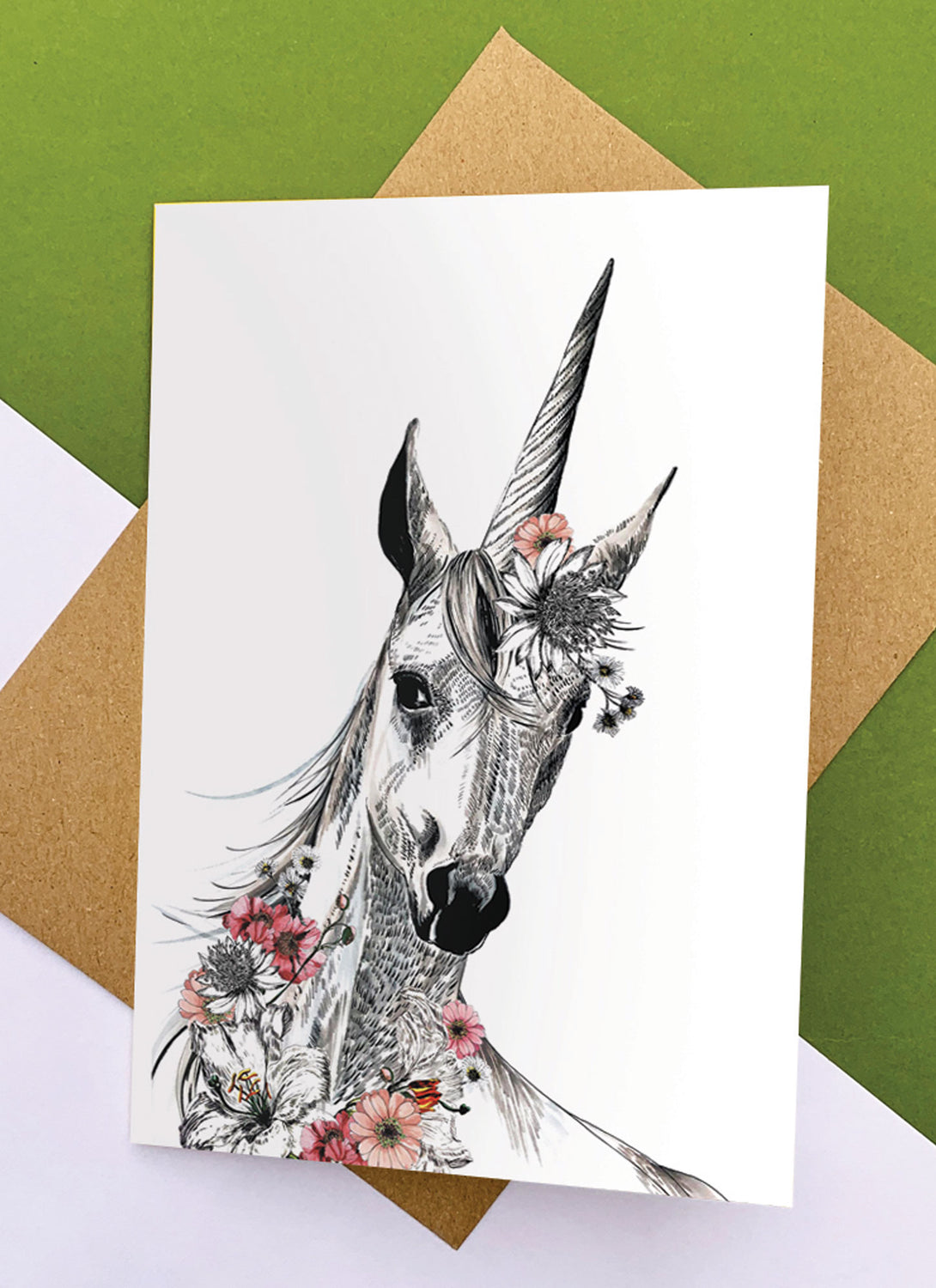 Unicorn With Flowers White