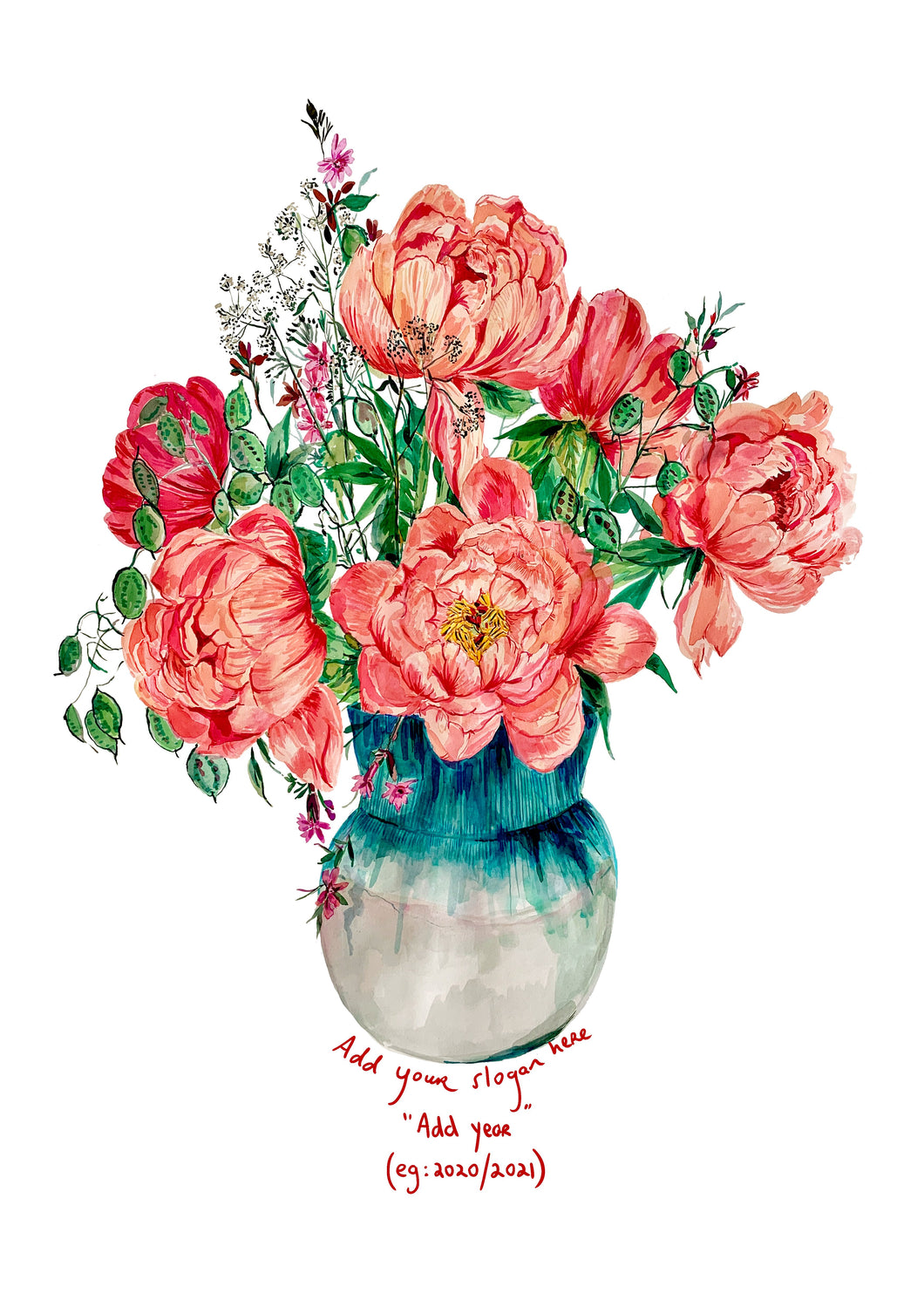 PERSONALISED Coral Peonies Giclée Print