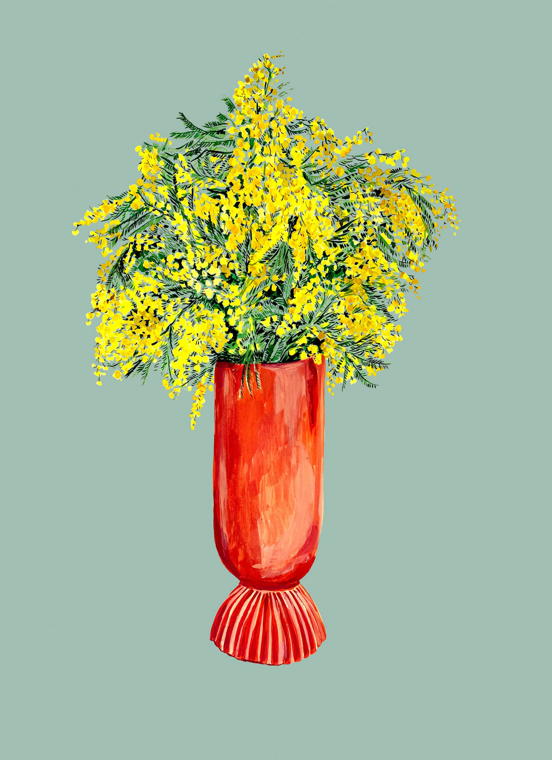 Mimosa in Coral Vase Giclée Print