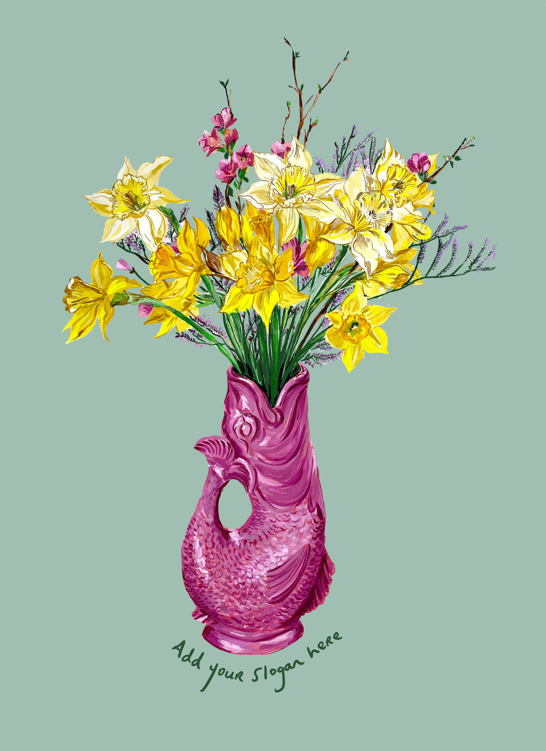 PERSONALISED Daffodils in Glug Jug Giclée Print