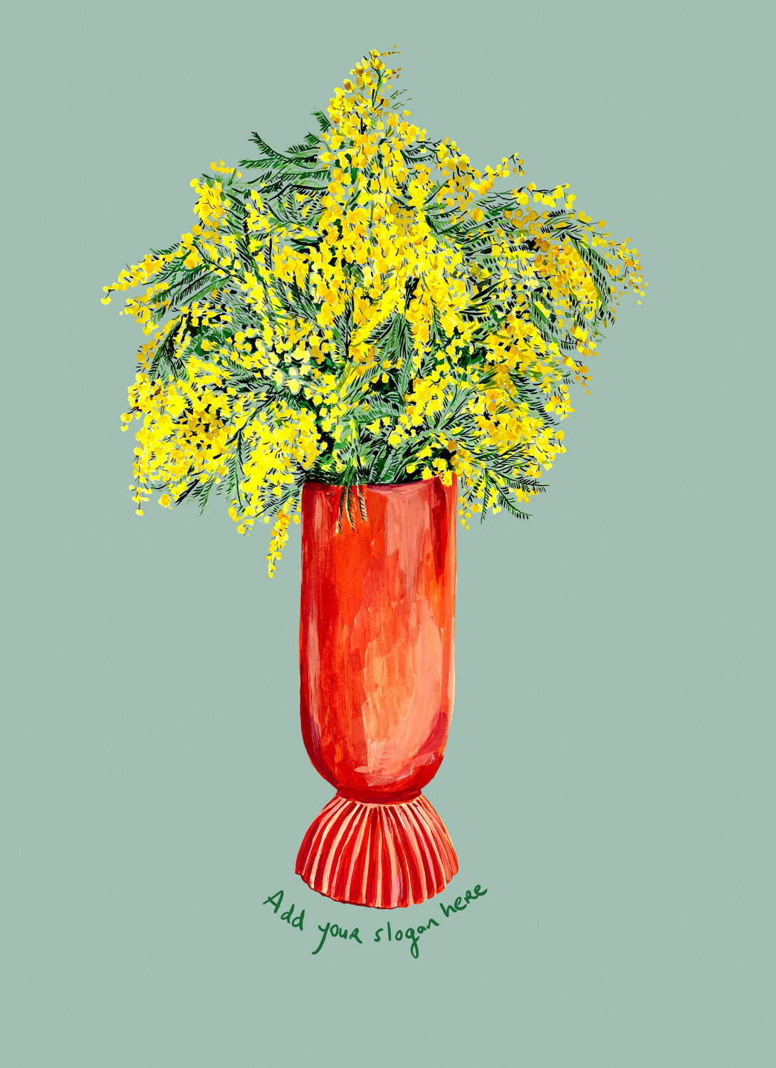 PERSONALISED Mimosa in Coral Vase Giclée Print