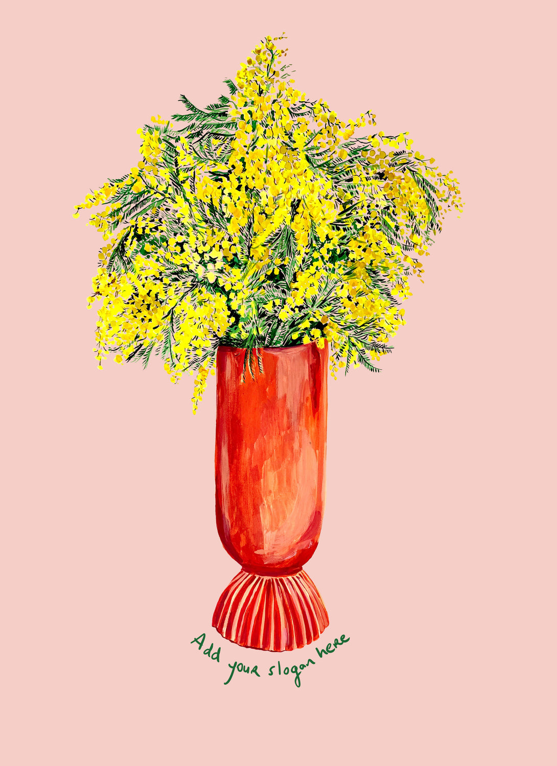 PERSONALISED Mimosa in Coral Vase Giclée Print