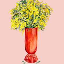 Load image into Gallery viewer, PERSONALISED Mimosa in Coral Vase Giclée Print
