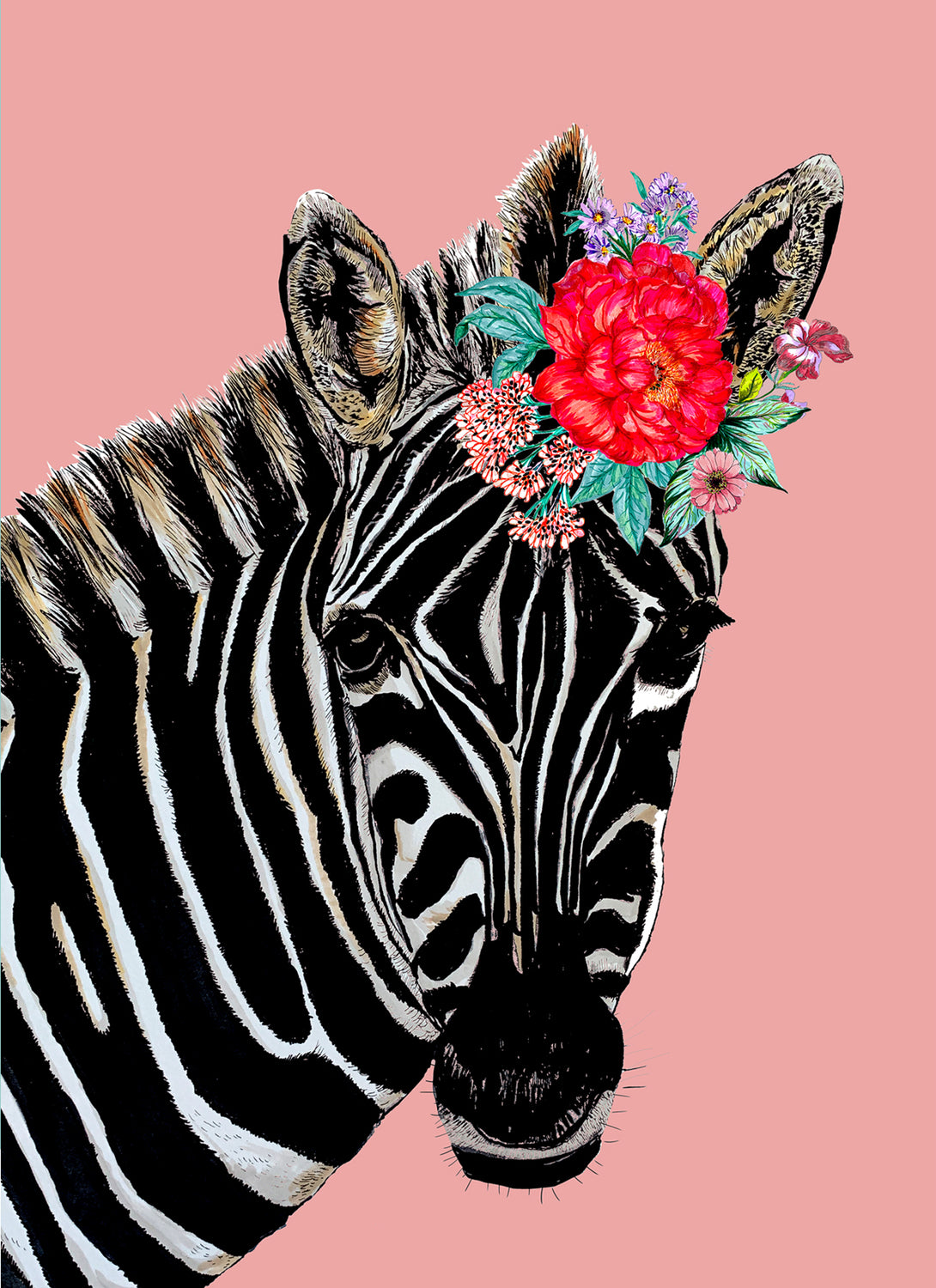 Zebra Floral Headdress Pink
